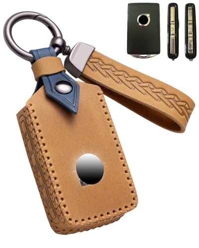 YINEOR for Volvo XC40 XC60 XC90 Key Fob Cover Leather Case, Brown