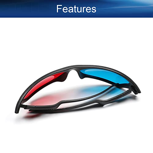 Othmro 1Pcs Durable 3D Style Glasses 3D Viewing Glasses 3D Movie Game Glasses Red-Blue 3D Glasses Plastic Frame Black Resin Lens - Thumbnail 3