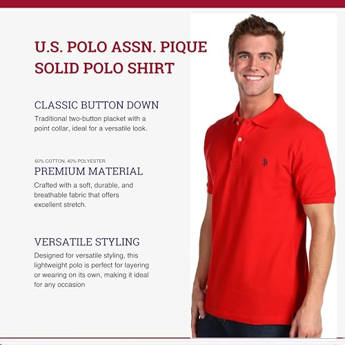 Image of U.S. POLO ASSN. Men Cotton Regular Fit Solid Polo With Small Pony | Two-Button Closure Pique Polo Shirt, Summer Fashion Golf Shirt