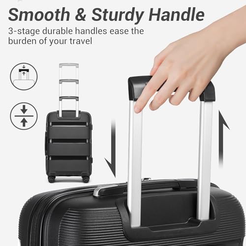 Image of Kono Carry On Luggage 28 Inch Checked-Large Hard Shell Travel Trolley 4 Spinner Wheels Lightweight Polypropylene Suitcase with TSA Lock, Black