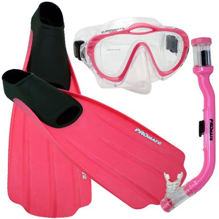 PROMATE Junior Snorkeling Scuba Dive Purge Mask Dry Snorkel Full Foot Fins Gear Set for Kids