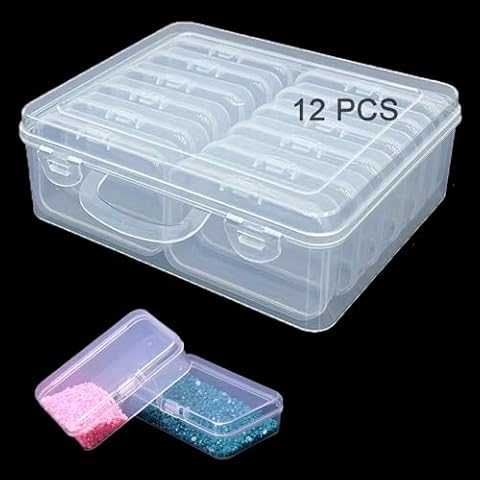 Beyoslf Bead Organizer Box, 12PCS Small Clear Plastic Beads Storage Containers Mini Transparent Box Rectangle Storage Plastic Case with Hinged Lid for Collecting Beads Jewelry Crafts Nail Small Items Cover