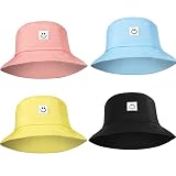 Smiling Face Bucket Hat Cute Bucket Cap Beach Sun Hat Summer Travel Bucket for Women Men (Black, Blu