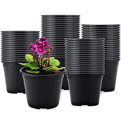 KINGLAKE 100 Pcs 4 Plastic Plants Pots Black