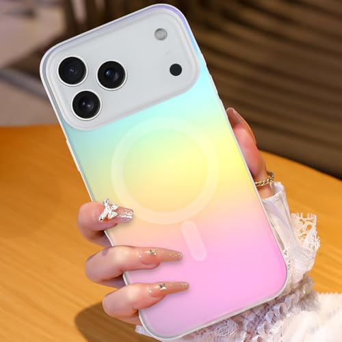 Image of AIGOMARA Magnetic for iPhone 17 Pro Case [Compatible with Magsafe] [Fluorescent Holographic Iridescent] Slim Shockproof Matte Protective iPhone 17 Pro Cover for Women Girls 6.3 Inch