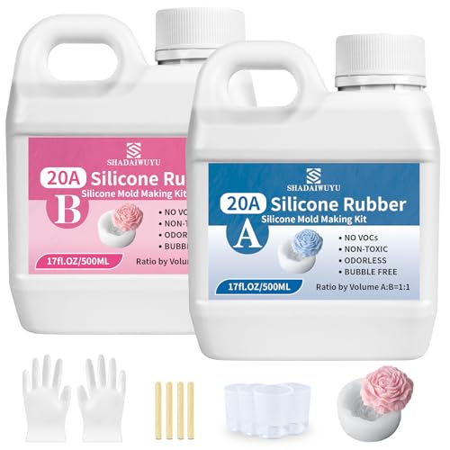 Silicona para Moldes 20A,1,25KG Silicona Liquida Transparente,Mezclado 1:1 de Caoutchouc de Silice para Moldes de Curado Rápido para Artesanías de Jabón a Mano, Velas, Moldes de Resina