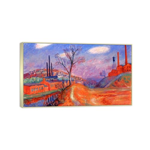 Tableau William Glackens Factories 51x30cm cadre argenté élégant pour décoration murale