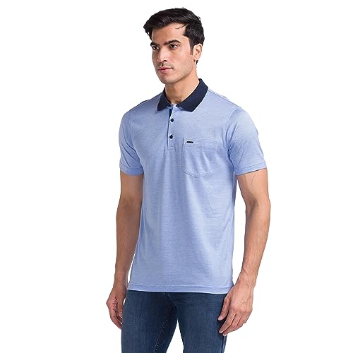Image of Park Avenue Men's Pure Cotton Two Tone Pattern Slim Fit Polo Collar Half Sleeve Casual T-Shirt