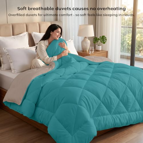 Image of AYKA Reversible Comforter 220 GSM Microfiber Reversible AC Comforter /Blanket for Winter /Quilt /Duvets for Queen Size Single Bed Comforter (60 * 90, Teal & Taupe)| TC - 220