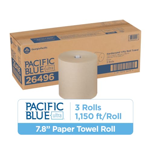 Image of Georgia-Pacific Pacific Blue Ultra 8 inch High-Capacity Recycled Paper Towel Rolls by GP PRO (Georgia-Pacific); Brown; 26496; 1;150 Linear Feet Per Roll; 3 Rolls Per Case