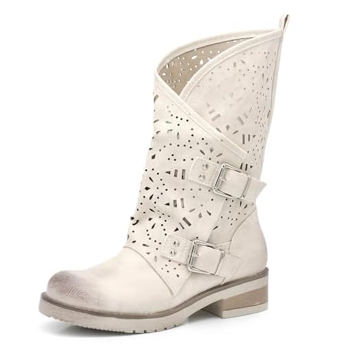 IF Fashion Chaussures Femme Bottes Bottines Biker Boucles Amphibiens 337, 688 66 Beige, 39 EU
