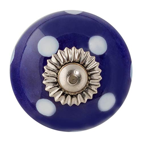 Image of Nicola Spring Round Ceramic Cabinet Knob - Navy & Blue Spot