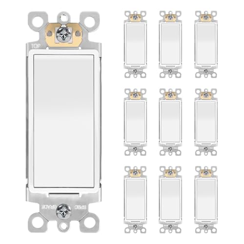 ThunderWay 3 Way Decorator Light Switch Rocker Paddle Wall Switch with Gloss Finish Self-Grounding UL Listed for Residential Grade Applications 15A 120V/277V Glossy White (10 Pack)