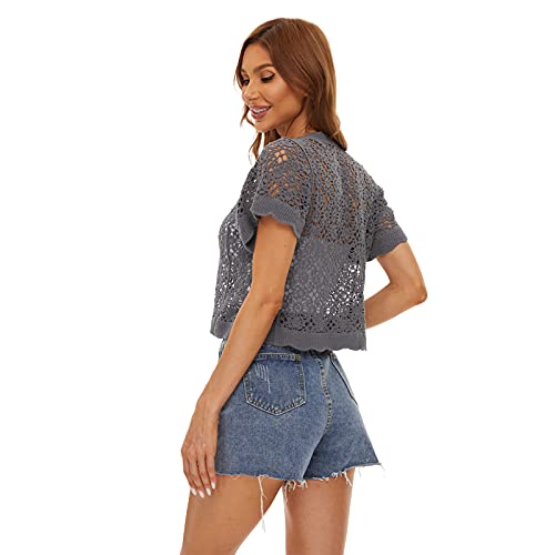 Image of Women Cardigan Hollow Out Floral Cardigans White Crochet Shrugs