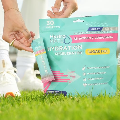 Image of Electrolyte Powder Sugar-Free Hydration Packets Strawberry Lemonade HydroMATE 30 Sticks