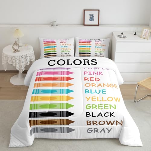 Image of Feelyou Kids Colors Learning Duvet Insert Full Size, Educational Comforter Set Boys Girls Preschool Bedding Set Kindergarten Teens Bedroom Decor Bed Set 3Pcs