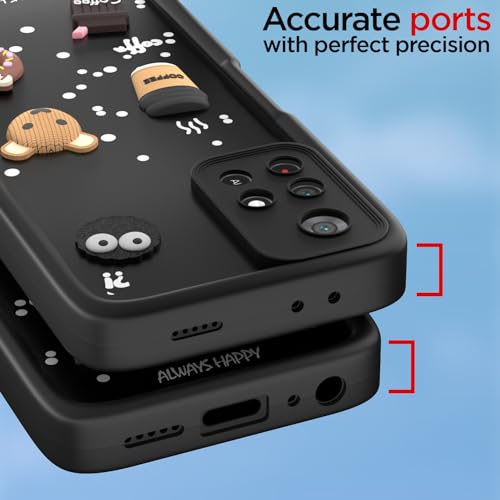 Image of Outlouders Back Cover for Redmi Note 11T 5G / Poco M4 Pro 5G | 3D Cartoon Cute Fun Bear | Silicone Full Body Protection Bumper Case (Black)