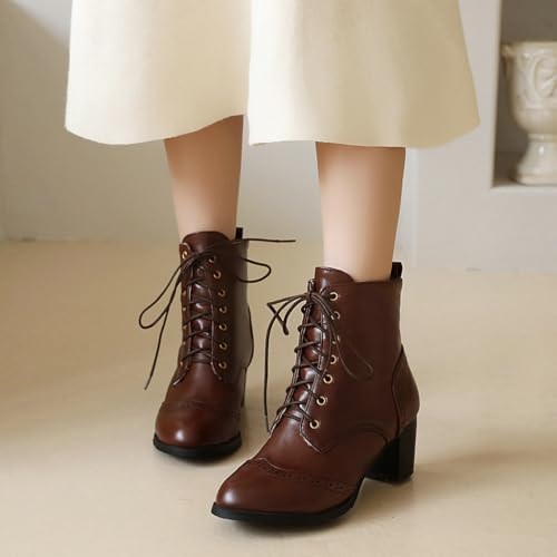 DINTAHA Pirate Boots Womens Victorian Ankle Boots Lace Up Chunky Heel Booties Vintage Oxford Wingtip Boots3