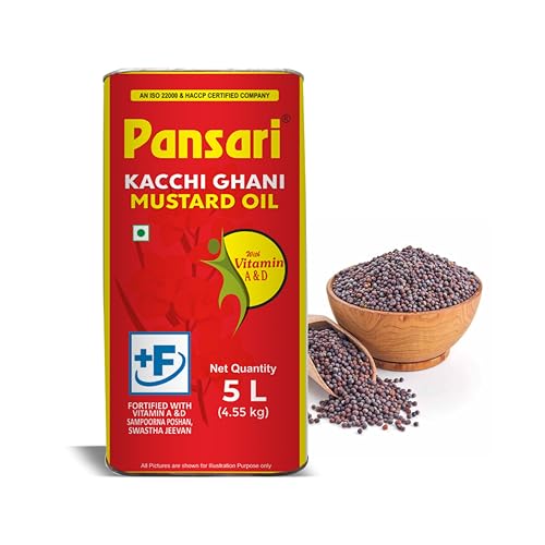 Image of Pansari Premium Kacchi Ghani Mustard Oil | Cold Pressed & Naturally Extracted | Fortified with Vitamin A & D | Rich in Omega 3 & 6 | Ideal for Cooking, Skin & Hair Care - 5L Tin