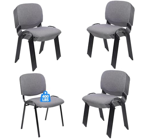 Image of CLATINA Stackable Waiting Room Chairs, Cloth Fabric Guest Reception Chair with Upholstered Thickene Seat and Back Support, Stacking Chair Metal Leg for Office School Church Conference, Gery, 15 Pack