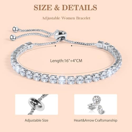 CheersLife Silver Tennis Bracelets for Mum from Daughter Son,Silver Bracelet for Mum Mother Crystal Bracelet with Zircons,Mum Bracelet Gift,Mum Jewellery,Mum Gifts for Christmas Mother's Day Birthday