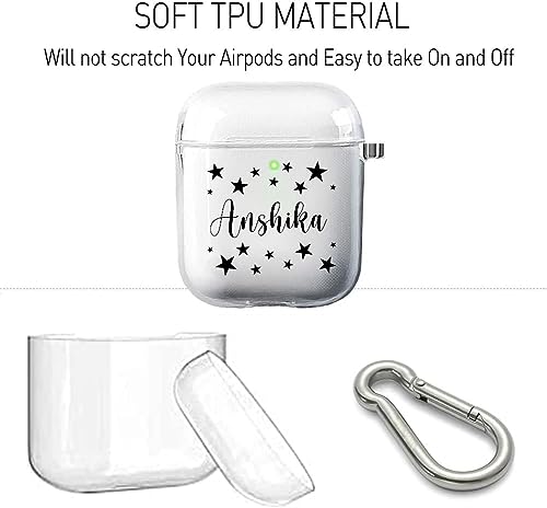 Image of MITZVAH Custom Name Personalised Airpod 2 Case for Airpods 1st and Airpod 2nd Generation Case Cover, Customized Airpods 2 Transparent case with Keychain (Stars-Name)