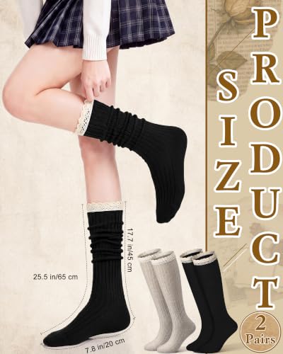 Image of Syhood Cotton Women thigh high socks with Lace Trim over the knee High Socks Boutique Lace Tall Boot Stockings for Women