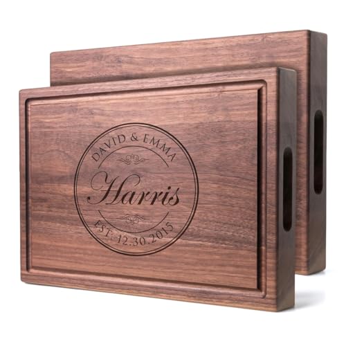 Tabla de cortar artesanal Straga XL redonda con diseño personalizado y ranura para jugos, madera premium con asas integradas miniatura 1
