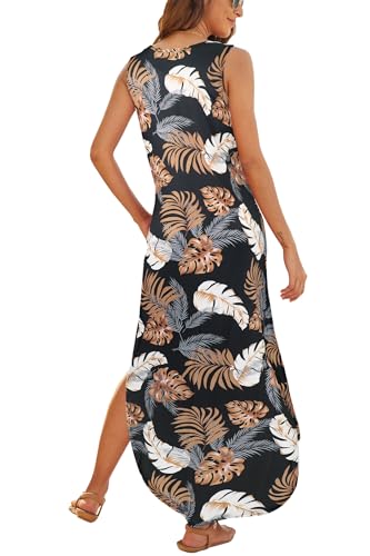 Image of Hount Women's Casual Summer Sleeveless Dress Loose Split Maxi Dresses with Pockets