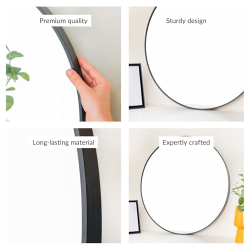 Image of Sidra Decor Modern Round Wall Mirror with Black Metal Frame | Wall Mounted Decorative Mirror for Bedroom, Bathroom, Entryway | HD Vanity Mirror wash Basin (Black 22 Inch)