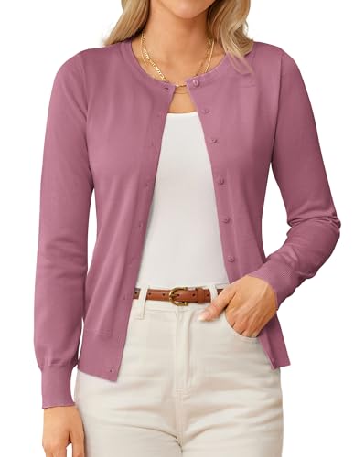 GRACE KARIN Womens Summer Pink Cardigan Sweaters Lightweight Cardigans for Women Trendy Button Shrug Sweater Tops M