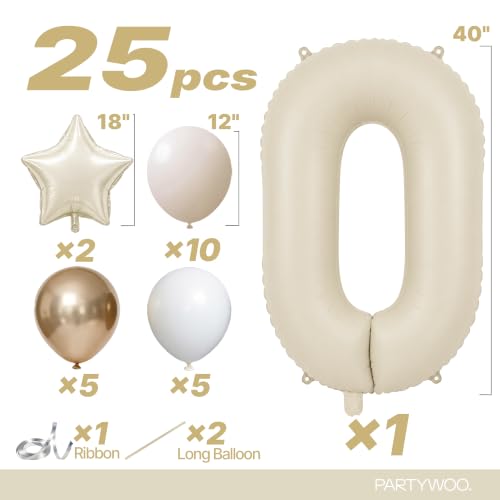 Image of PartyWoo Beige Number 0 Balloon 40 Inch 25pcs White Sand Foil Star Gold