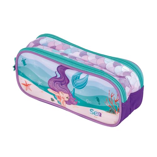 BRW Estojo Escolar 2 Divisorias Sereia Sea Roxo