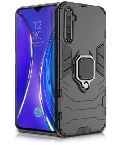 Image of WOW IMAGINE Shock Proof Back Case Mobile Cover for Realme XT | Back Cover Case (Tough Armor | Hybrid PC + TPU | Ring Holder & in-Built Kickstand | Black)