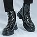 Mens Leather Side Zip Dress Combat Boots Fashion Crocodile Pattern Platform Lug-Sole Round Toe Business Oxford Boots For Casual Work (Black,9)