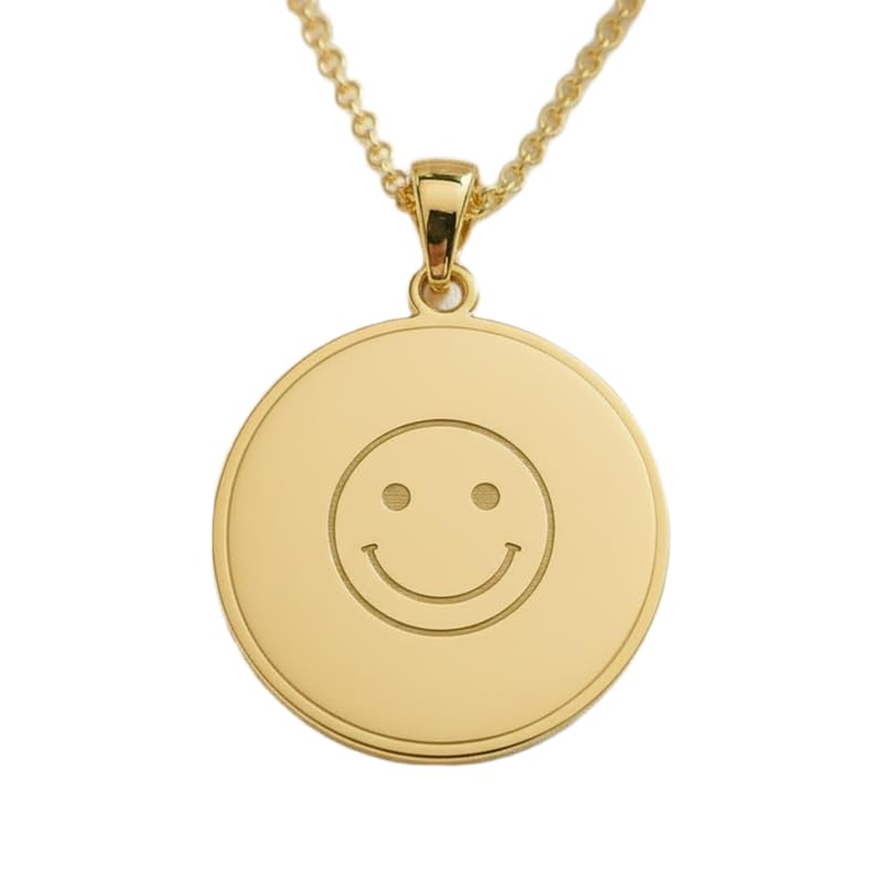Collier pendentif rond gravé argent 925 plaqué or avec chaîne 45,7 cm pour homme femme