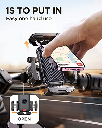 Joyroom Motorcycle Phone Mount, Bike Phone Holder For Bicycle - 2023 Newest Security Clamp - One Hand Operation Handlebar Phone Mount For Atv Scooter For Iphone, Samsung, More 4.7"- 7.2" Cell Phone #TOP4