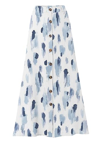 MAYRAIN Women Casual Cotton Linen Maxi Beach Skirts Ruffled Button Front Long Skirts Lightweight A Line Skirt3