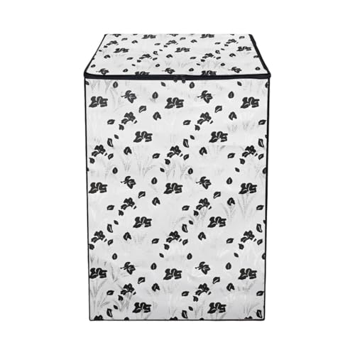 Image of Wings Star Polyester Top Loading Fully Automatc Washing Machine Cover For 6 Kg, 6.5 Kg,7Kg, 7.5 Kg(Black & White Flowers)