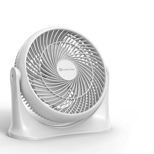 Comfort Zone 11-Inch High-Velocity Tabletop Air Circulator Fan – Quiet 3-Speed Personal Turbo Fan with 90° Adjustable Tilt & Carry Handle – Compact Desk Fan for Home, Office, or Bedroom – White