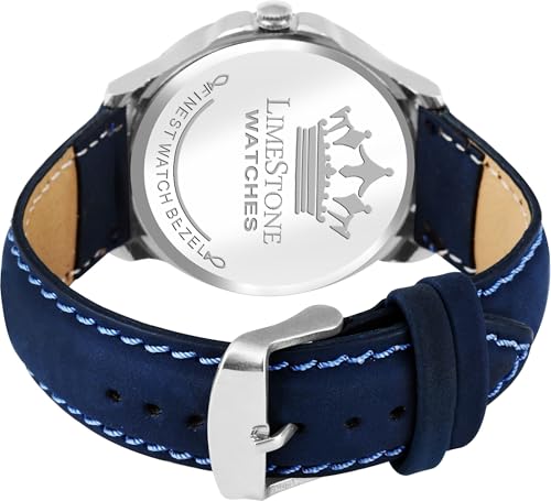 Image of LIMESTONE Men's Analog Quartz Watch with Day & Date Display, Leather /Silicone Strap - Casual & Formal Wrist Watch for Men