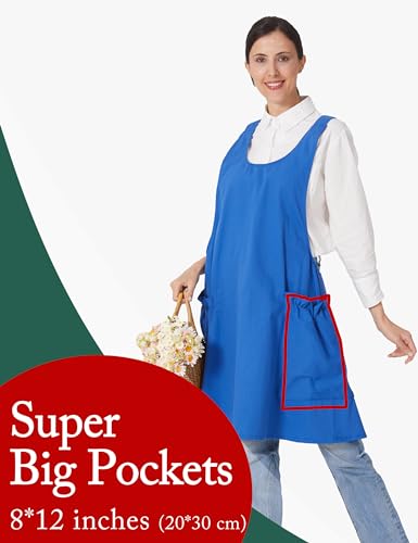 Image of Cozy Adjustable Cross Back Aprons for Women with Pockets Cotton Linen Cooking Kitchen Baking
