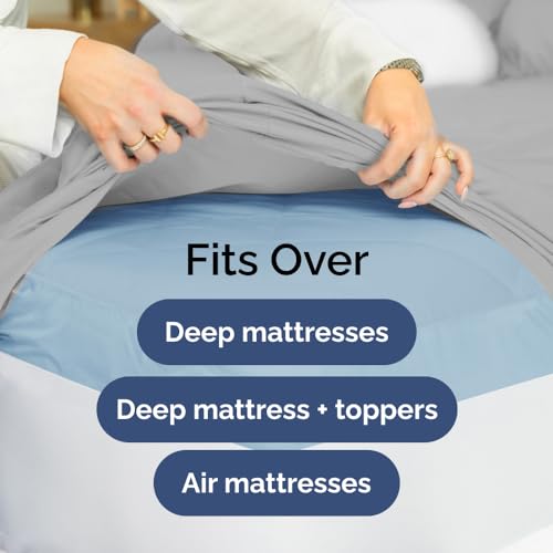 Image of Extra Deep King Sheet Set - 6 Piece Breathable Cooling Sheets - French Grey | Hotel Luxury Bed Sheets Set, Easy & Secure Fit, Ultra-Soft, Wrinkle & Fade Free, Comfy Sheets Set with Extra Deep Pockets