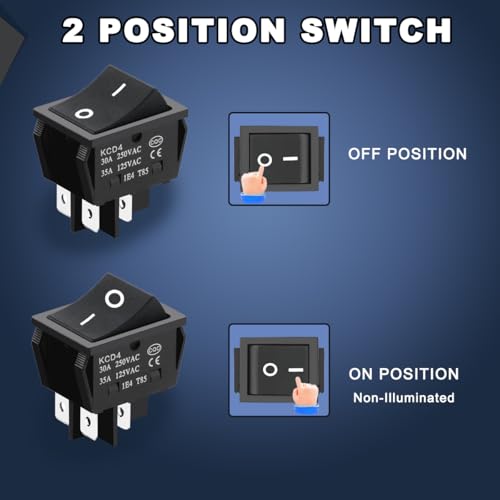 MKBKLLJY 3 Stück Wippschalter KCD4 DPST 35A 12V DC/30A 250V AC/35A 125V AC 4 Pins 2 Positionen EIN/AUS Schwarz Unbeleuchtet Snap-In-Hochstromschalter für Boote 12 PCS Anschlusskabelummantelung