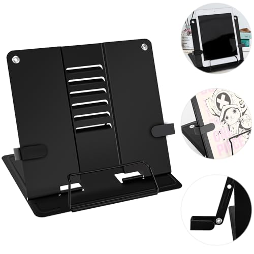 Atril para Libros, Atril Lectura de Metal, Multifuncional Soporte de Lectura, 6 Ángulos Ajustables, Plegable Soporte Libros para Leer para Cocina Oficina Tableta Música - Negro