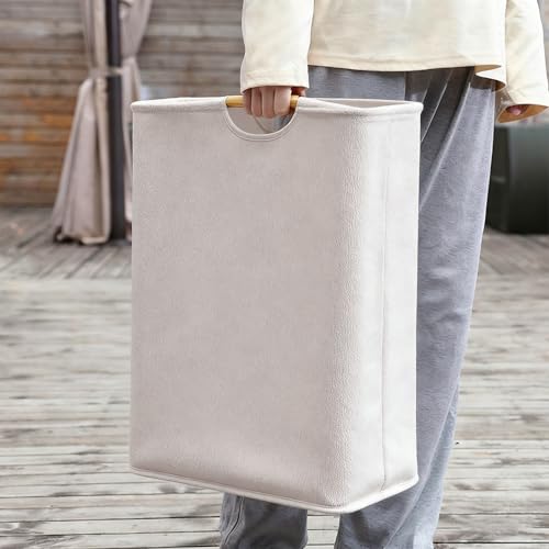 Large Laundry Basket, 9.5 Gallons High Capacity Cube Shaped Foldable Tear-Resistant Large Storage Basket,Wooden Handle Thickened Fabric Fabric Laundry Hampers for Laundry Room Bathroom - image 3