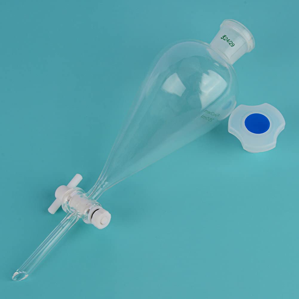 FunChem Imbuto Separatore Conico 500 ml con Giunti 24/29 e Rubinetto in PTFE, Imbuto in Vetro Borosilicato Design a Parete Spessa