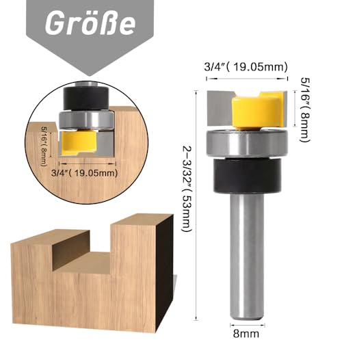 Mesee 8mm Schaft Bündigfräser, Bodenreinigung Holzfräser, Bottom Bearing Flush Router Bit, Hobelfräser, Oberfräse Fräser-Bits für Holzbearbeitung Fräswerkzeuge