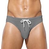 [Arjen Kroos] 水着 メンズ ビキニブリーフ型 水泳パンツ 競泳水着 ビキニショーツ 紐付き 無地 男性用 水着系生地 セクシー スイムウェア 速乾 通気 AK2192 グレー XL