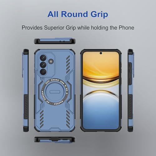 Image of amazon basics Back Case Cover for Samsung Galaxy A37 5G | Magnetic Case with Built-in Metal Ring | Supports MagSafe Charger, Wallet & Car Mount | Shockproof Hybrid PC + TPU | Blue